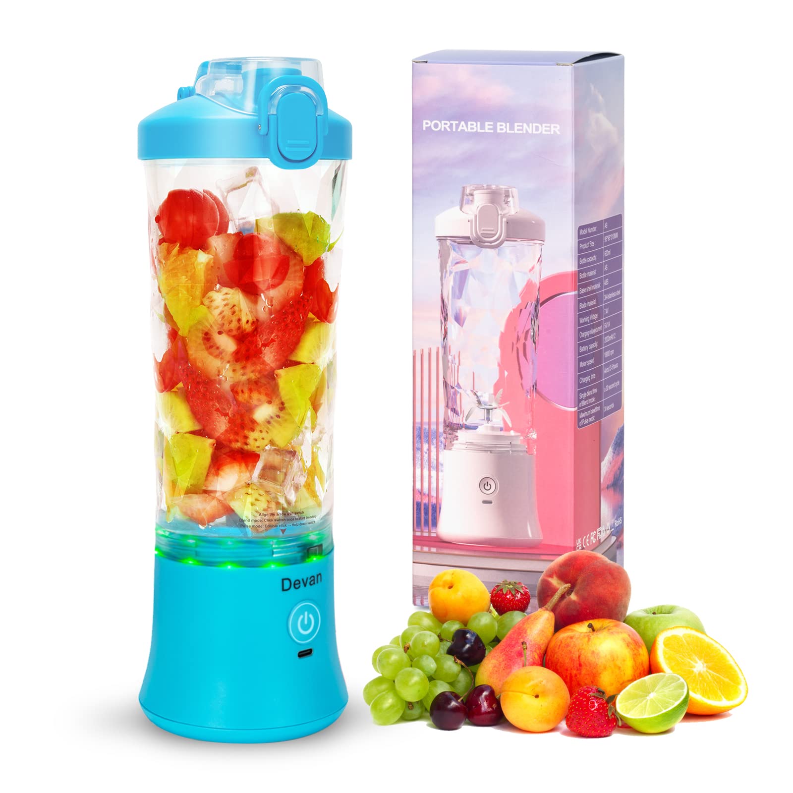 Portable Blender,270 Watt for Shakes and Smoothies Waterproof Blender USB Rechargeable with 20 oz BPA Free Blender Cups wi...