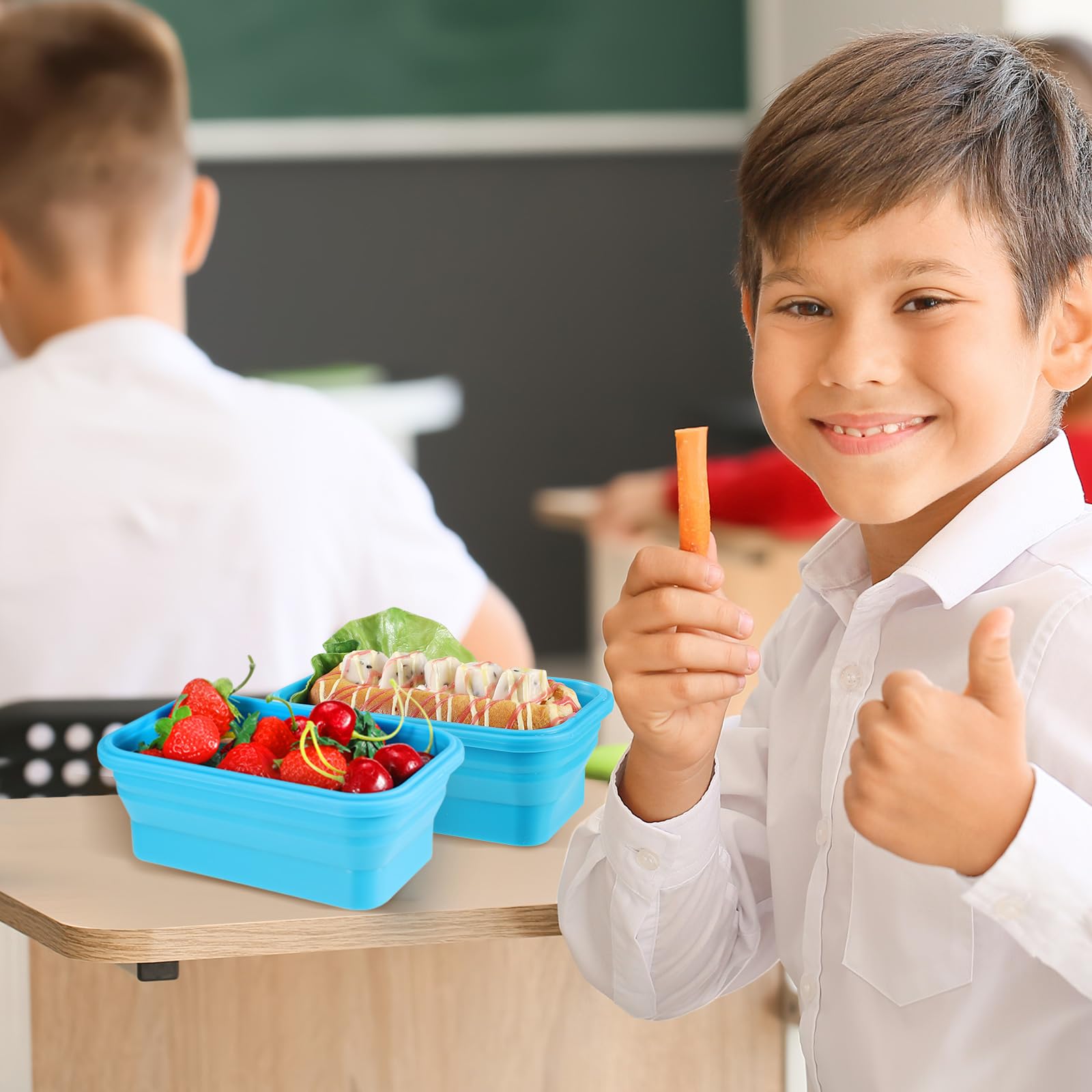 Mifoci Juego de 8 recipientes plegables de silicona para almacenamiento de alimentos, recipiente cuadrado con tapas de ventilación, apto para microondas, congelador y lavavajillas (azul)