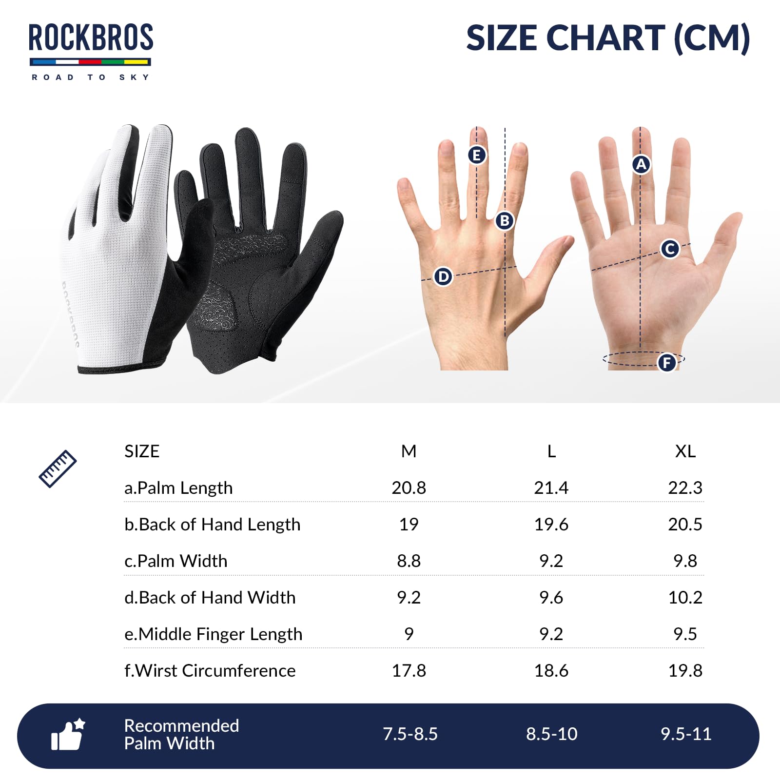ROCKBROS Road to Sky Guantes Ciclismo Hombre Mujeres Guantes de Bicicleta Pantalla Táctil Guantes Acolchado Antideslizante para Correr Bicicletas Fitness Senderismo