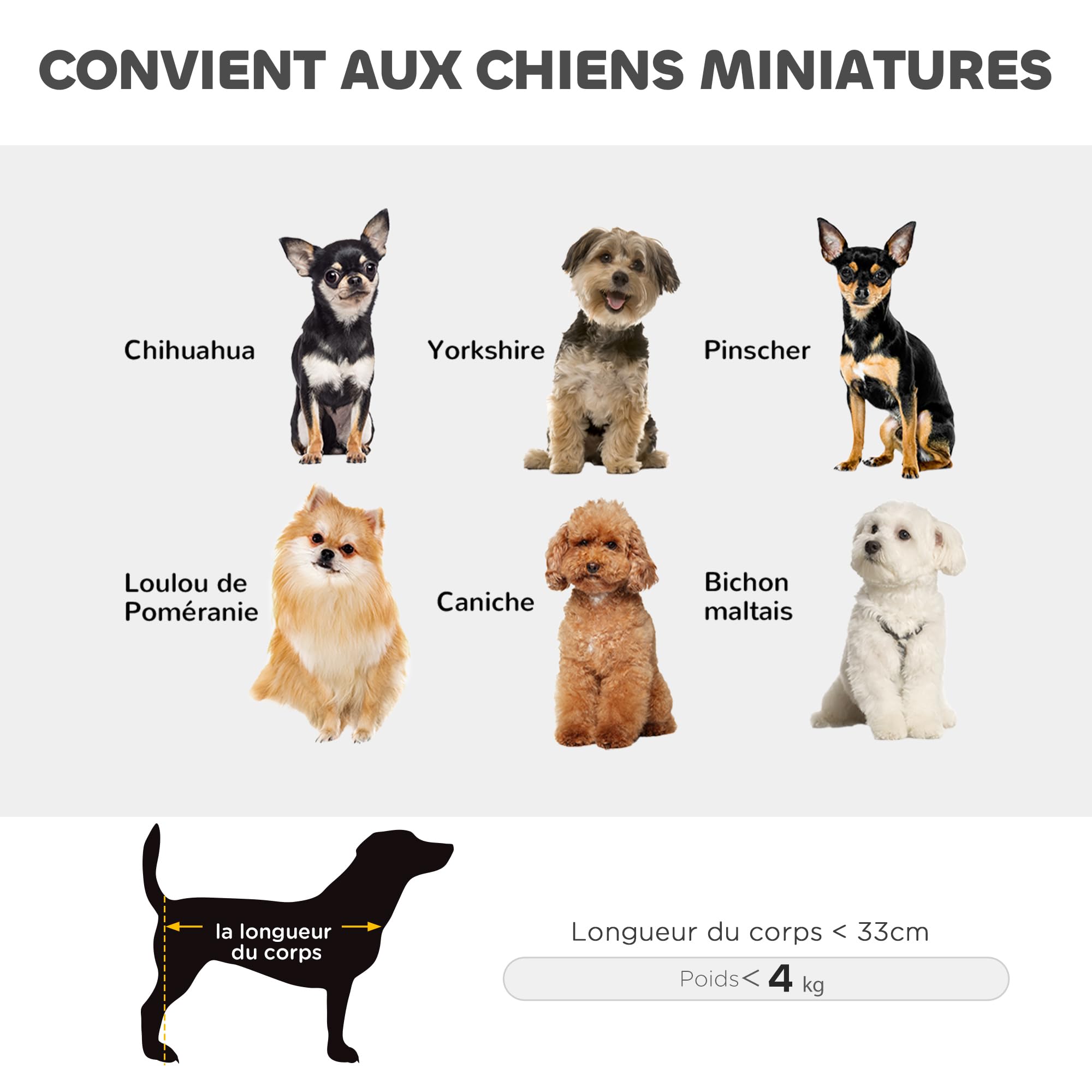 PawHut Poussette pour chien, poussette chien pliable à 4 roues, avec tige de poussée réglable, sac de rangement, coussin lavable, pour animaux jusqu'à 4 kg, noir