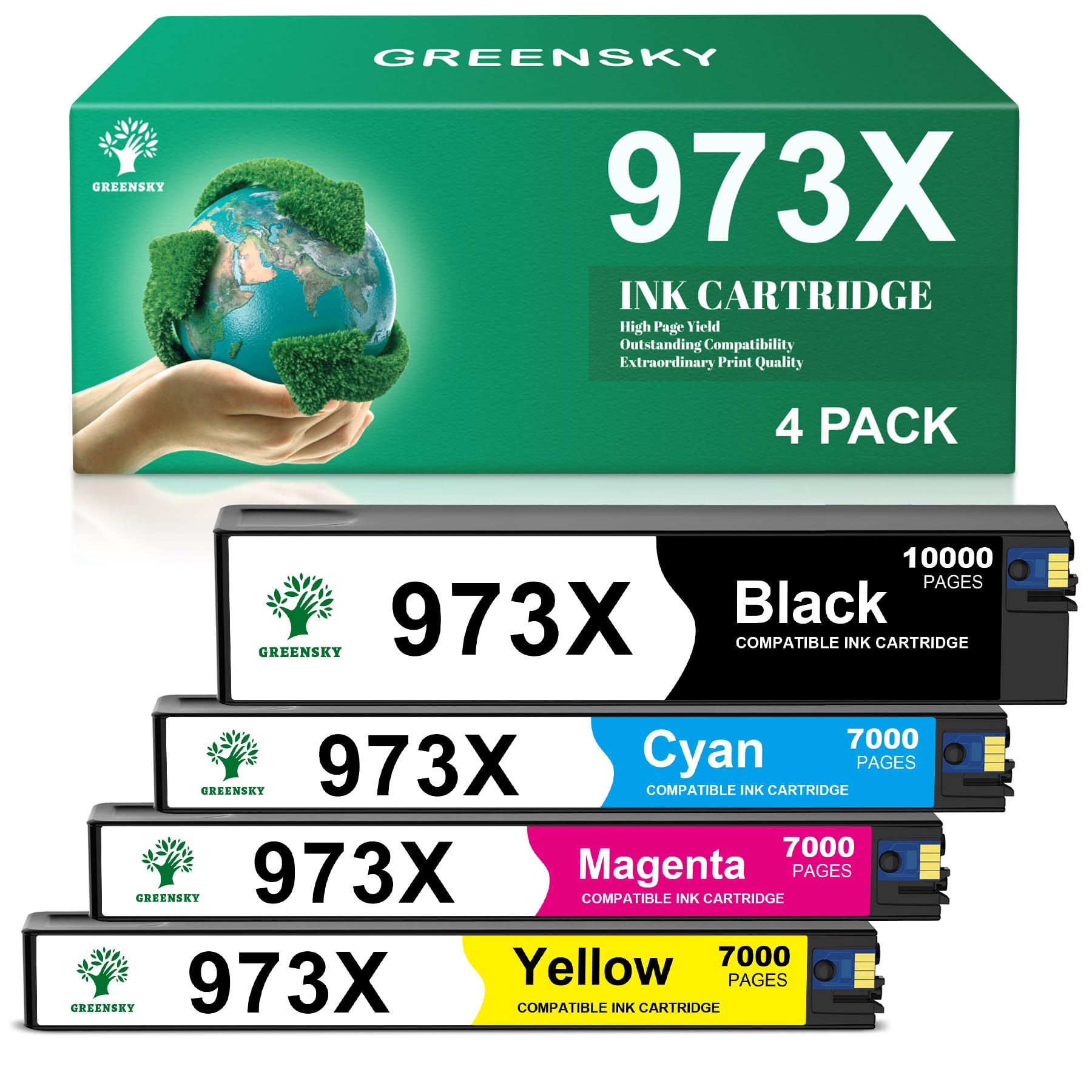 GREENSKY 973X Compatibile per HP 973 per Cartucce HP 973X Multipack per Stampante HP Pagewide Pro 477dw 452dw 477dn 452dn 577dw 577z 552dw Managed MFP P55250dw (4-Pack)