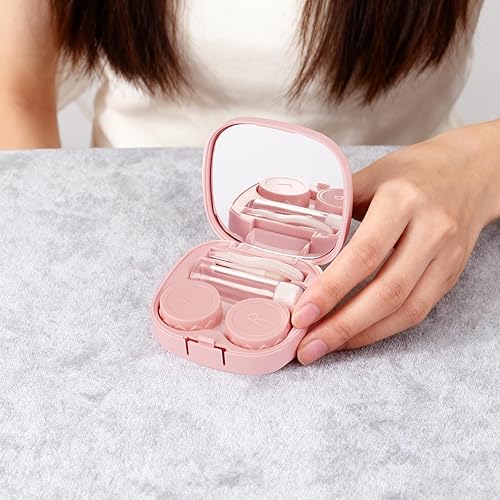 Miniatura 3 de Funda rosa para lentes de contacto con lavadora de limpieza manual, herramienta portátil 5 en 1 para quitar lentes de contacto, incluye espejo,