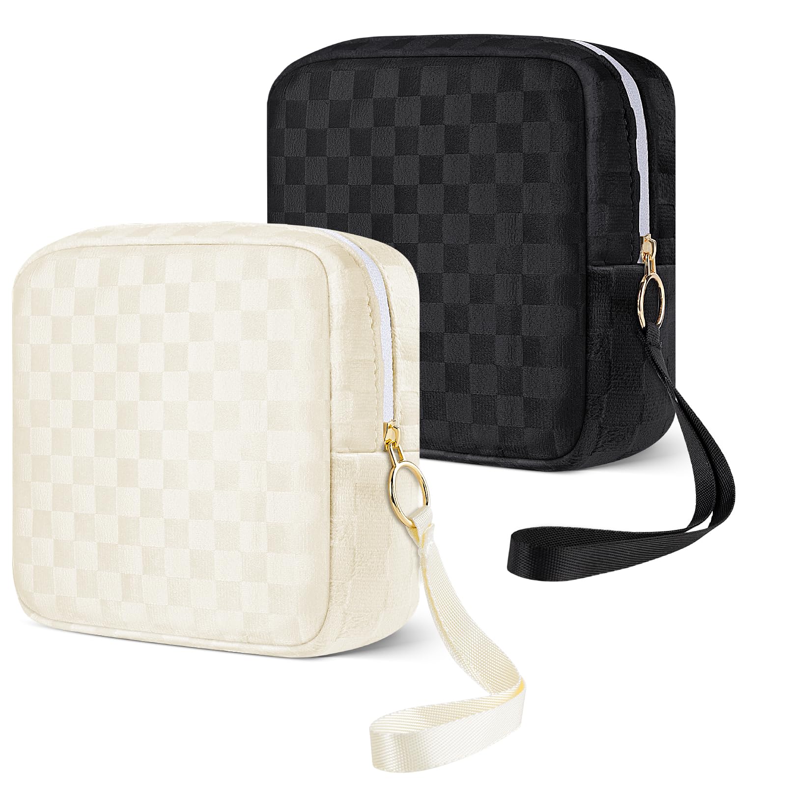 Likesing Kleine Kosmetiktasche Kulturtasche, 2 Stück Kulturbeutel Damen Mädchen, Mini Make Up Tasche für Handtasche, Mini Schminktasche Kosmetikbeutel Reise mit Fächern Schwarz und Beige