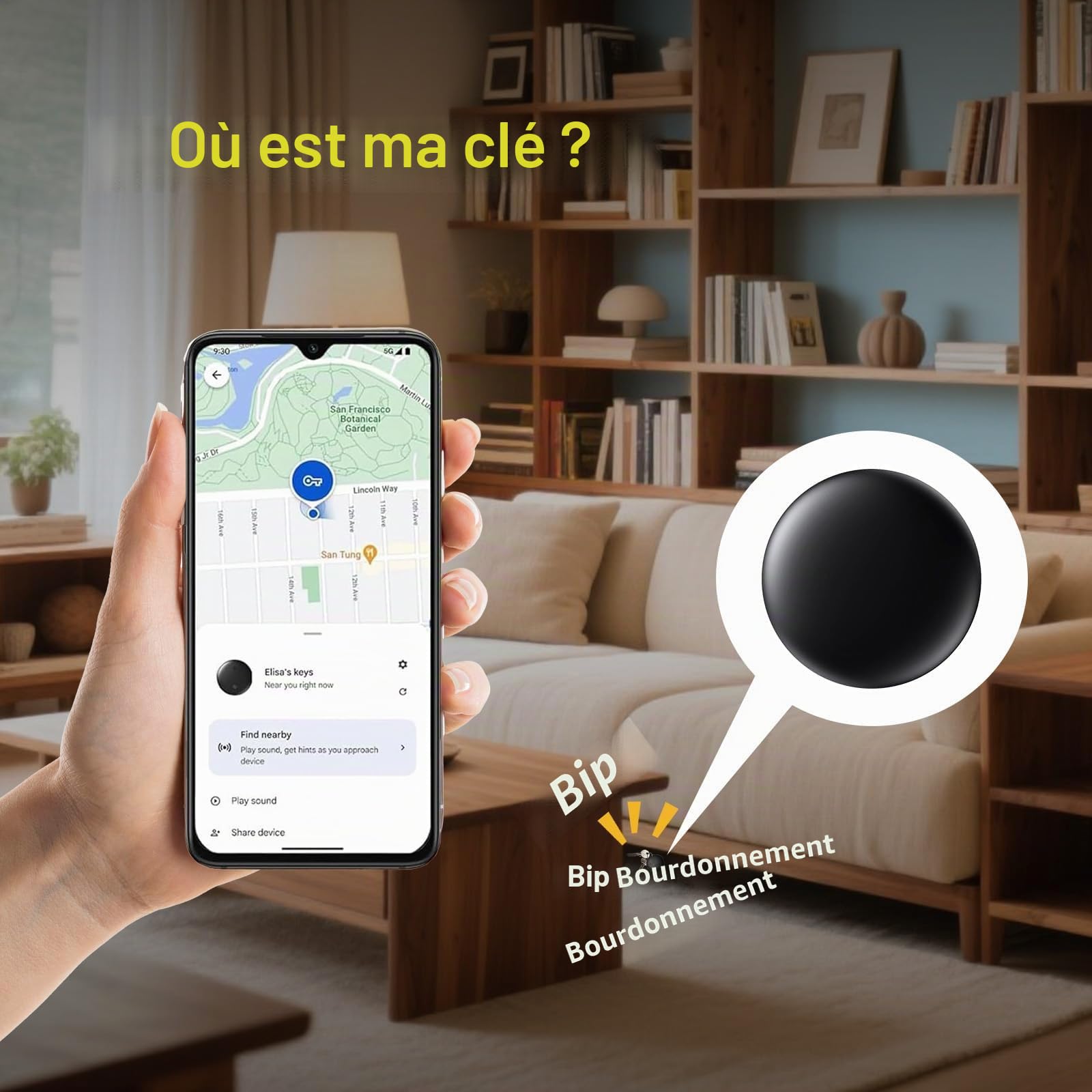 Traceur Localisateur D’Objets Bluetooth, A- IR tag Traceur magnétique caché pour Voiture sans Frais mensuels, GPS Tracker pour Enfants Animaux avec Goo- gle Find My Device(Android) no SIM (2 Noir)