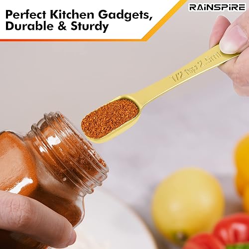 Miniatura 6 de Rainspire Juego de cucharas medidoras resistentes de acero inoxidable, juego de tazas y cucharas medidoras de metal para seco o líquido, cabe en