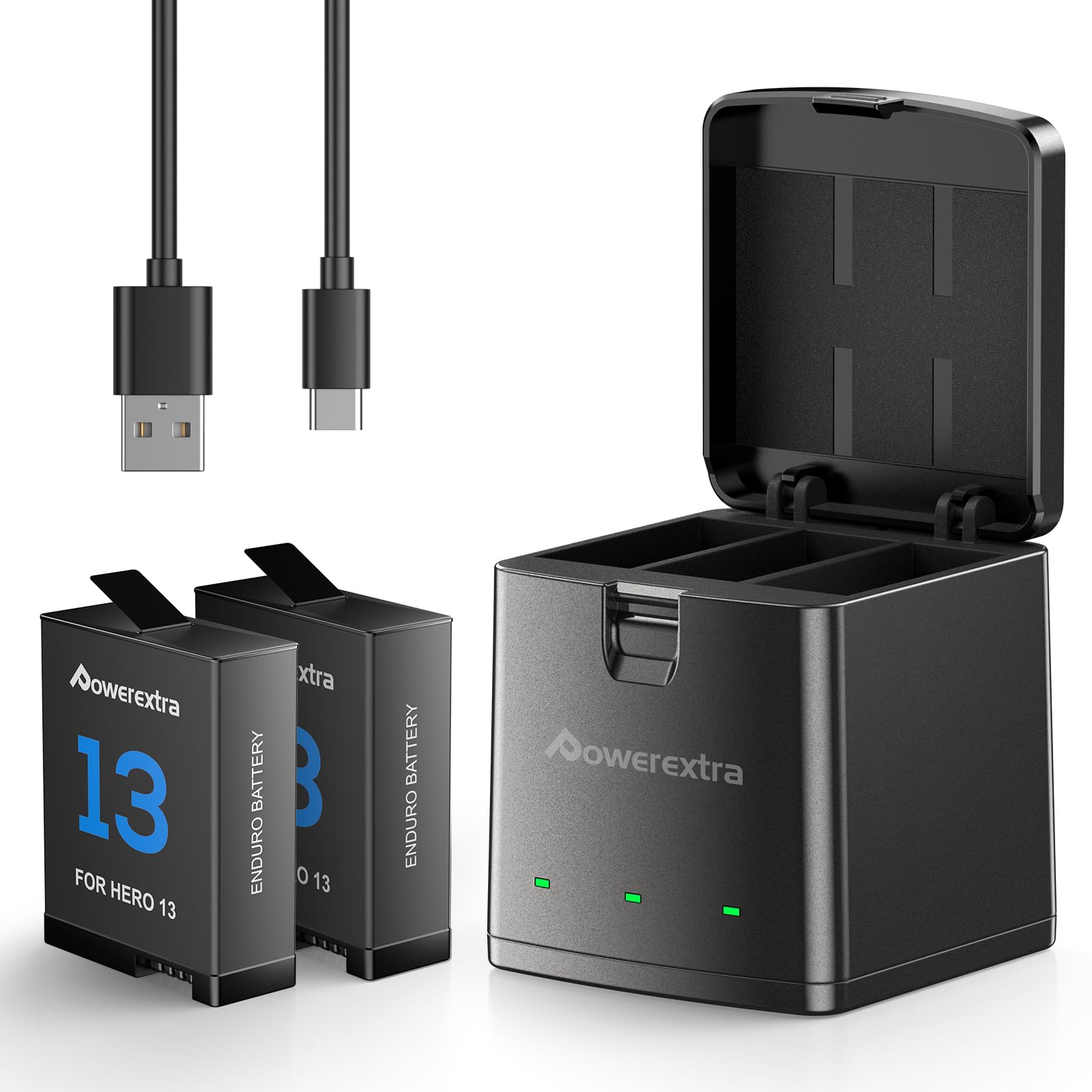 2 Ersatzakkus für GoPro Hero 13 Black und Schnellladegerät - 2er-Pack 2100mAh-Akkus und 3-Fach-USB-Ladegerät, kompatibel mit Original GoPro 13