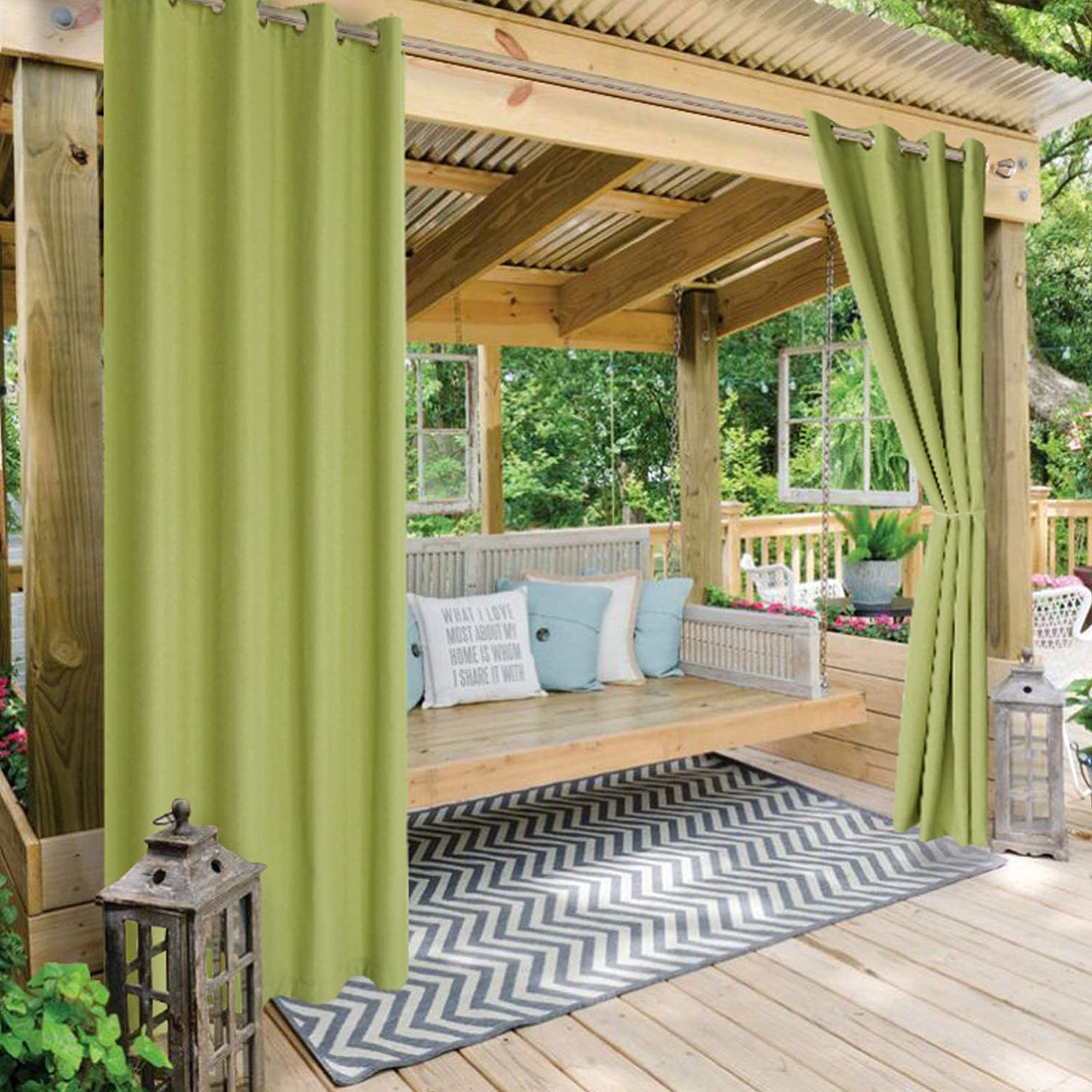 RDJSHOP Outdoor Vorhänge, Wasserdicht Verdunkelungsvorhang mit Ösen, Outdoor Vorhänge mit UV Schutz Wasserabweisend Blickdicht für Pavilion Balkon Garten Schlafzimmer,1 Stück,Green-132x274cm