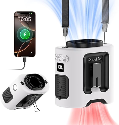 Socool Ventilador de cintura portátil de 14500 mAh con clip en el cinturón, rotación 360, ventilador personal recargable, ventilador de camisa