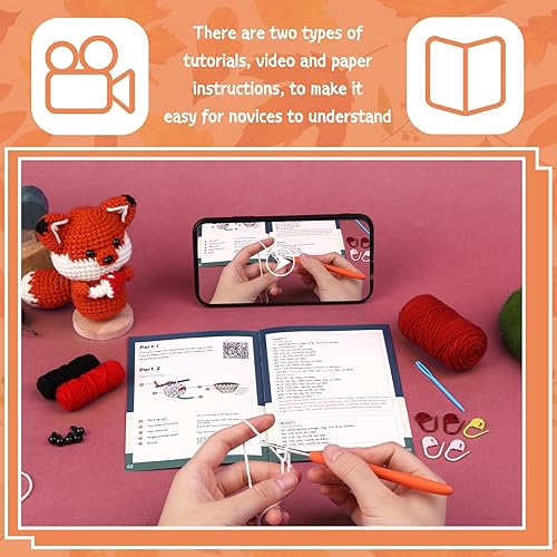 Miniatura 3 de Huaiid Kit de ganchillo para principiantes, kit de animales de ganchillo de zorro, kit de ganchillo para adultos con tutoriales en video paso a