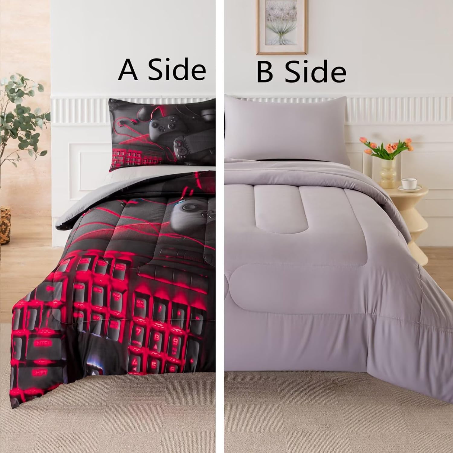 Gaming Comforter for Boys Teens,Game Bedding Sets Twin,Kids Gamer Comforter Set,Video Game Bedroom Bed Set Controller Duvet All Season 3 Piece - Image 4