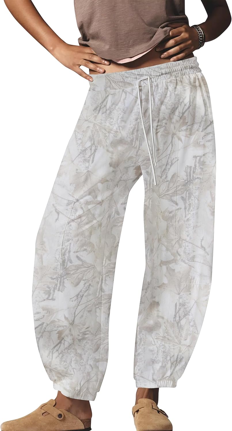 Anoumcy Leopard Pants Women Joggers Sweatpants Casual Cheetah Print Lounge Barrel Pants Trousers with Pockets