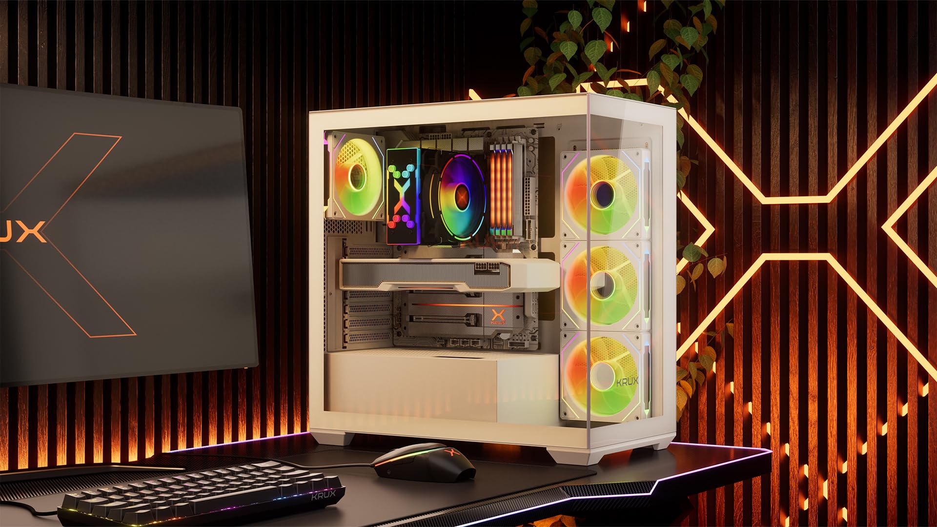 KRUX Exo White - Case per PC ATX/mATX, vetro temperato, 4X ARGB, bianco