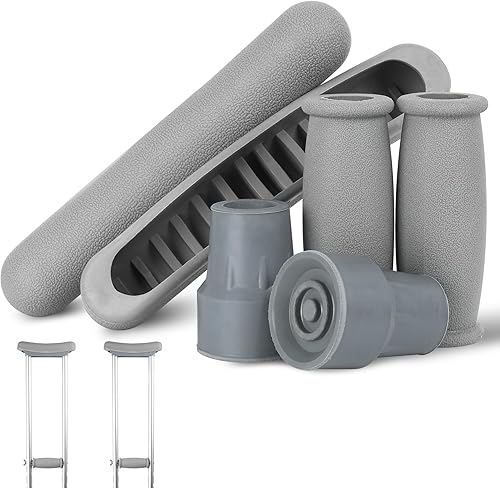 Juego de almohadillas y gorras para muletas (6 piezas) – Acolchado cómodo para axilas y empuñaduras con tapas de repuesto para pies, ajuste