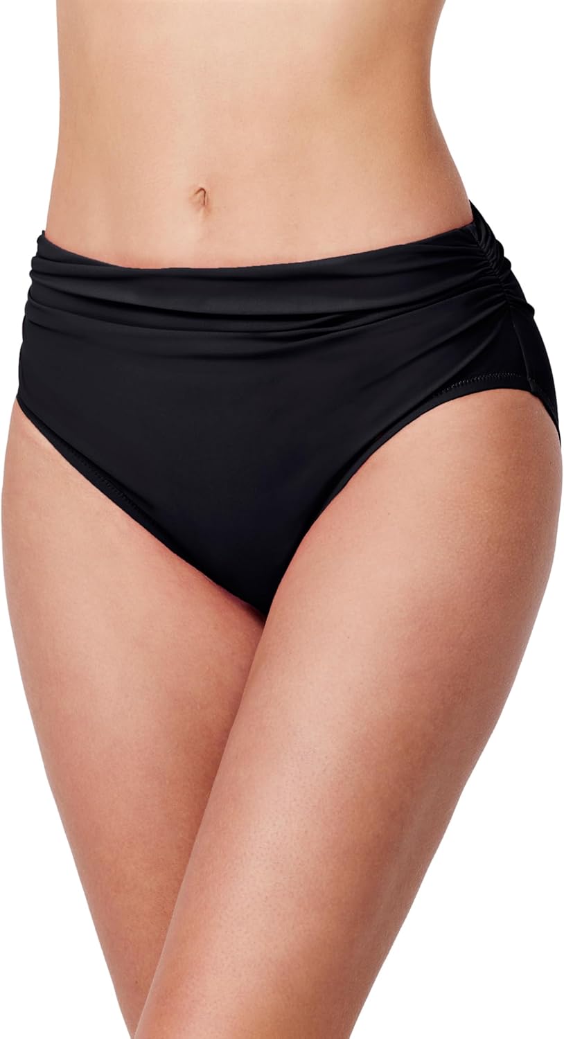 Profile by Gottex Tutti Frutti Shirred Mid Rise Swim Bottom—Tummy Control, Front & Back Lining, Side Ruching