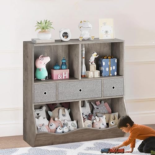Miniatura 4 de Estantería para niños, estante para libros, dormitorio de niños, organizador de almacenamiento de juguetes y estantería, estantería para niños con 7