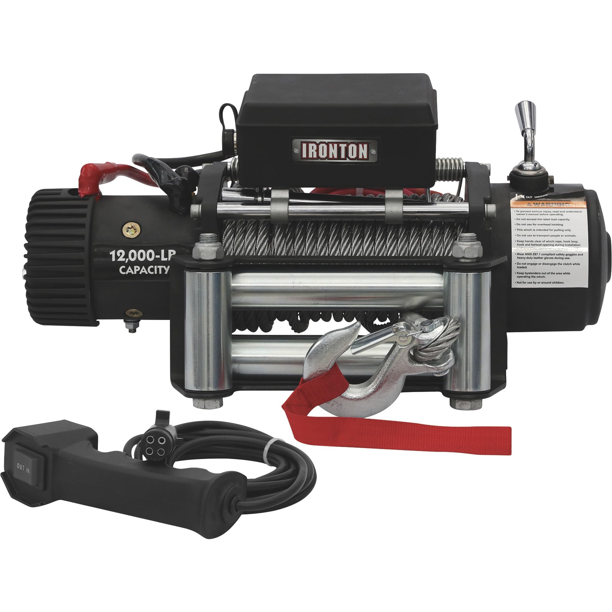 Ironton 12,000-Lb. DC Electric Truck Winch with remote control and roller fairlead.
