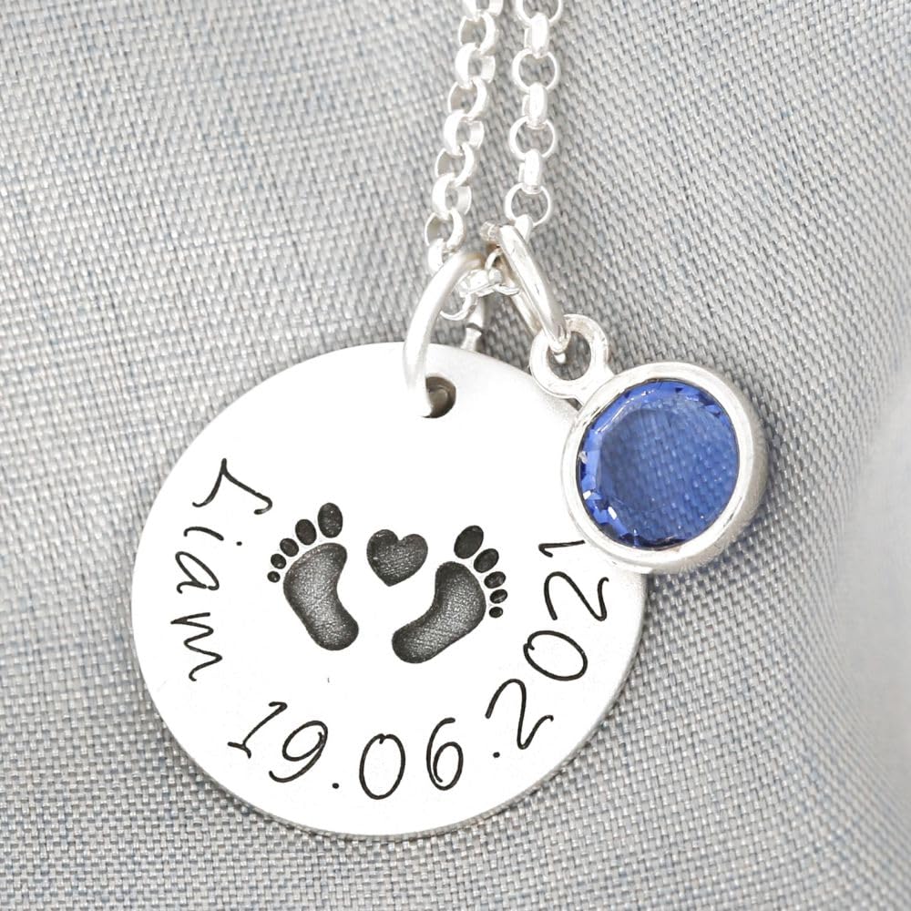 Namenskette zur Geburt 925 Silber Geschenk Schmuck zur Geburt Babyfüße Kette mit Namen Namensketten Mama Halskette Mütter Silberschmuck Gravur | HANDMADE IN GERMANY