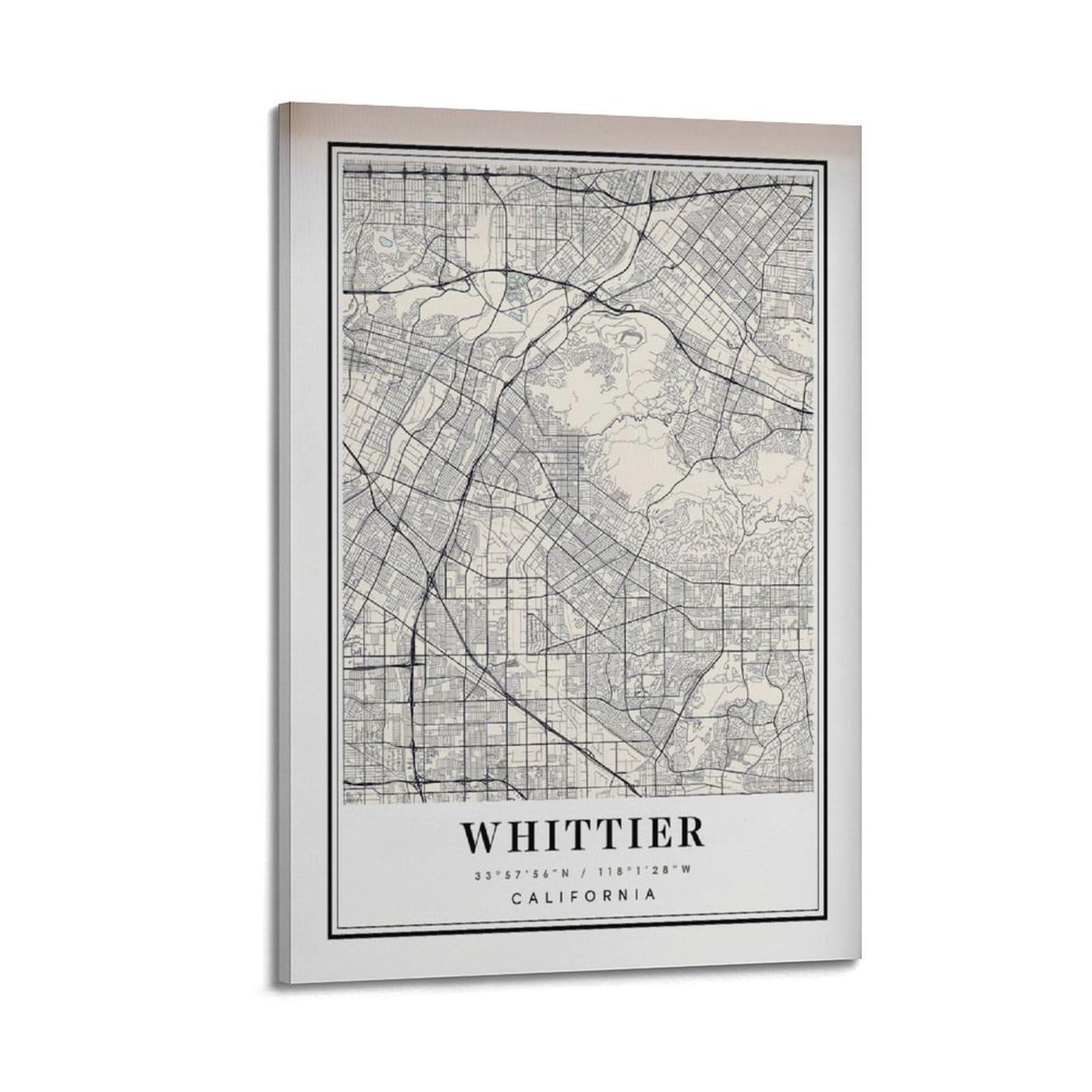xiaoxiaoshen Whittier CA Map Canvas Poster Wall Art Prints Room Aesthetic Murals Bedroom And Living Decorations 24x36inch(60x90cm)