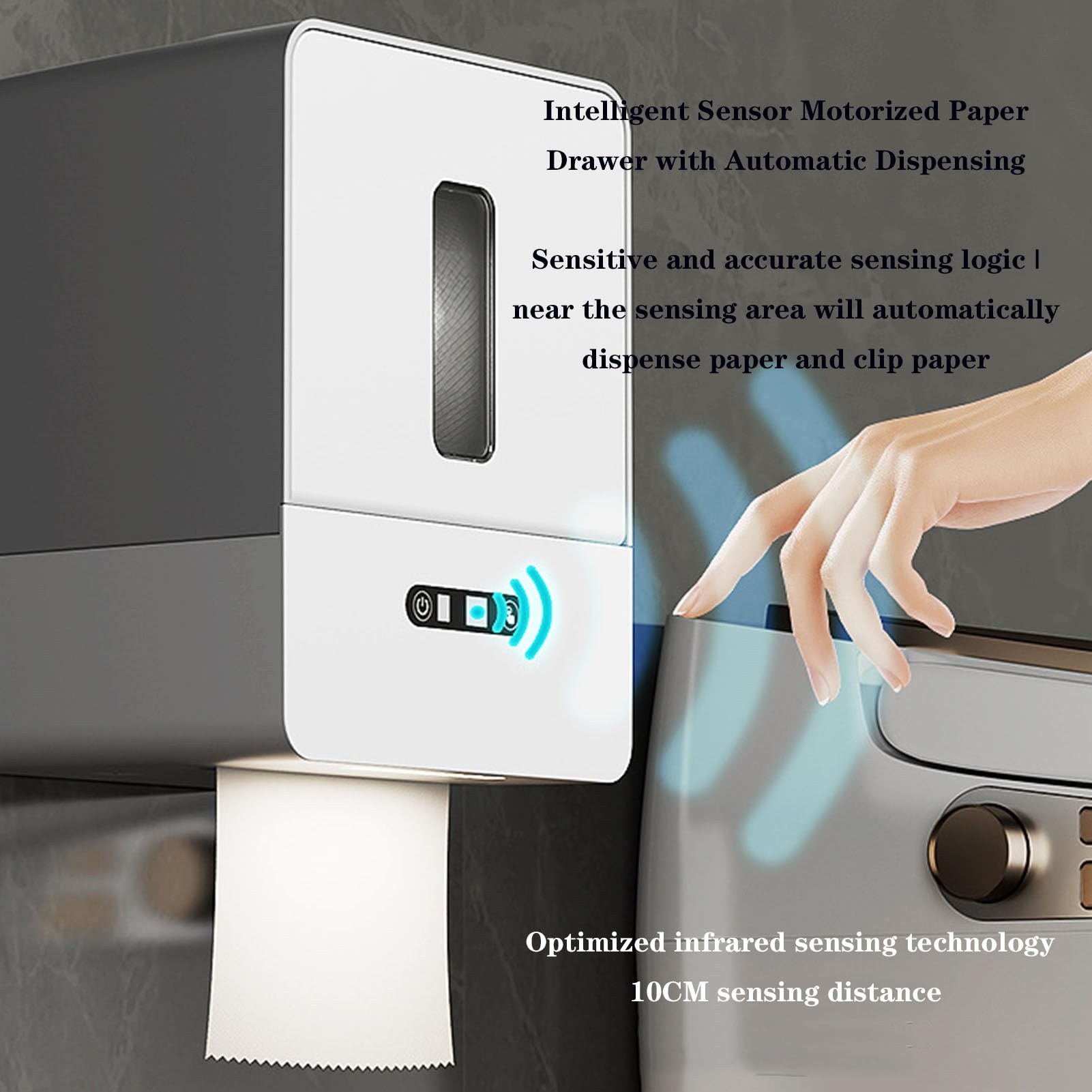 USB Charge Touchless Toilet Paper Dispenser with Night Light - 3 Levels to Dispense Papers