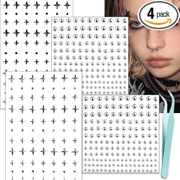 nooepc Face Gems, Fake Piercings Fake Nose Ring Star Gem Stickers, Fake Eyebrow Piercing, Fake Lip Piercing Lip Stud, Rave Accessories, Y2k Makeup For Women Men