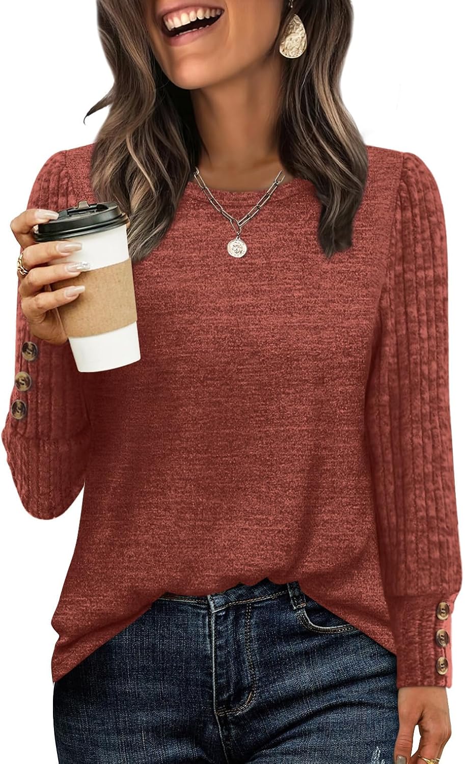 WIHOLL Womens Tops Long Sleeve Shirts with Button Cuffs...