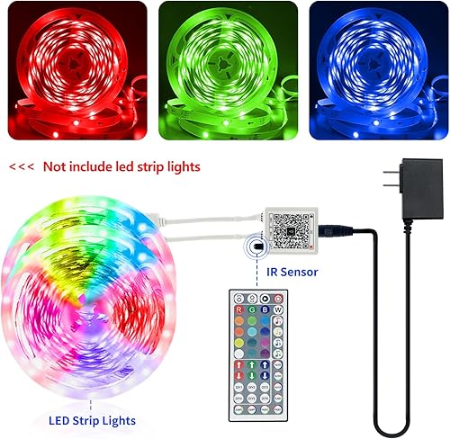 Miniatura 5 de Tira de luces LED RGB de 44 teclas con control remoto IR, receptor remoto para tira de luz LED RGB, adaptador de corriente de 24 V para luces LED