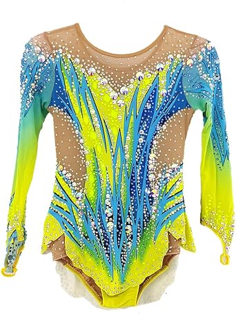 Blue and Yellow Girls Long Sleeved Artistic Gymnastics Clothing Elegant and Comfortable
