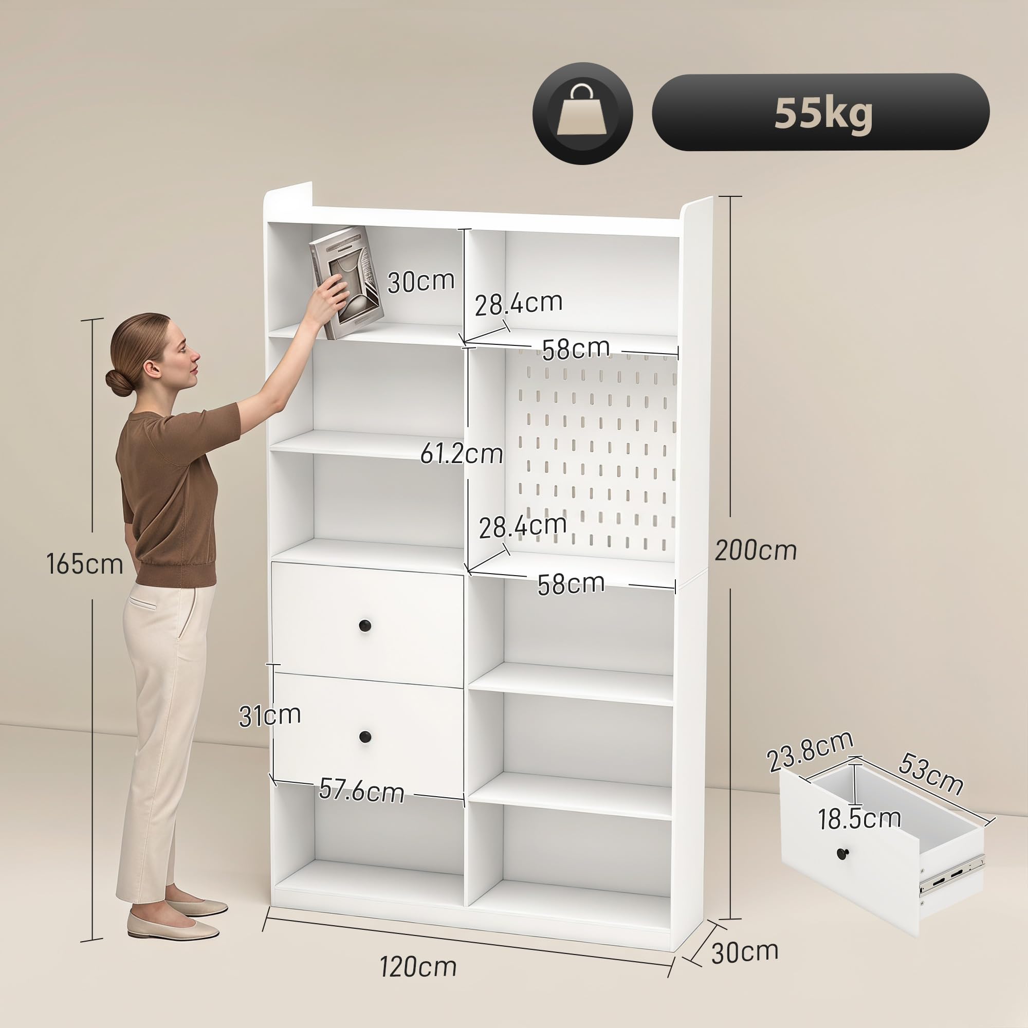 HOMCOM Libreria Verticale Alta con 8 Cubi in Legno 120x30x200 cm Bianco