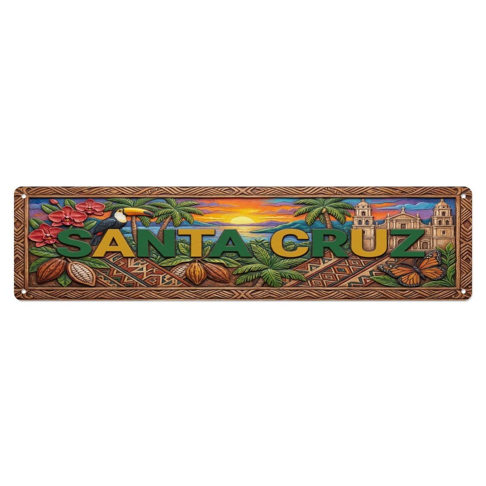 Cwbufd Vintage Style Vintage Santa Cruz Bolivia Flag Pattern Vintage Metal Tin Sign Plaque Wall Decor For Cafe, Club Bar, Office, Garden Metal Poster 4X16inch