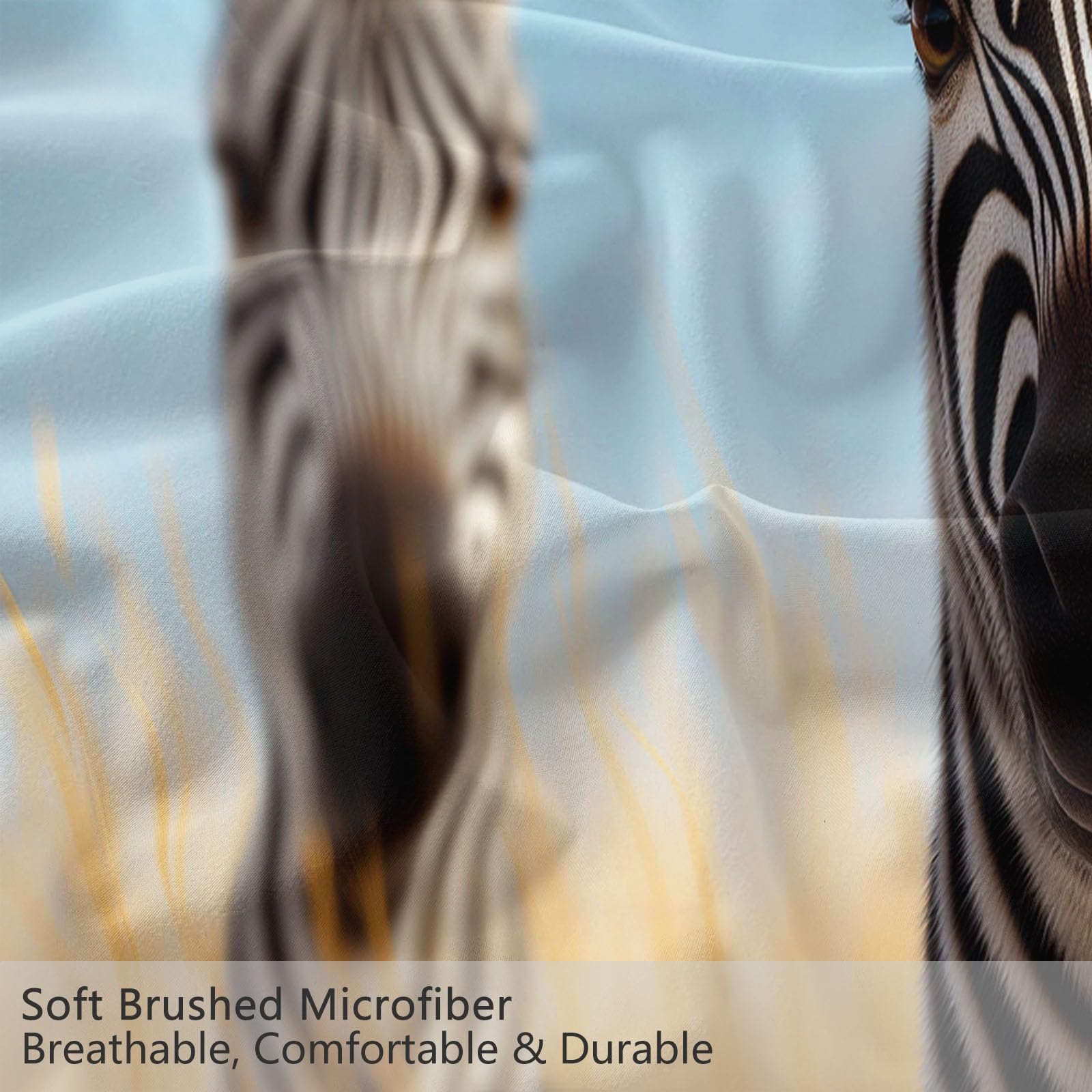 Generisch Niebieska pościel z kreskówki, zebra, poszewka na kołdrę z nadrukiem, 220 x 240 cm, łatwa w pielęgnacji, 3-częściowa, szczotkowana mikrofibra, zamek błyskawiczny na wszystkie pory roku
