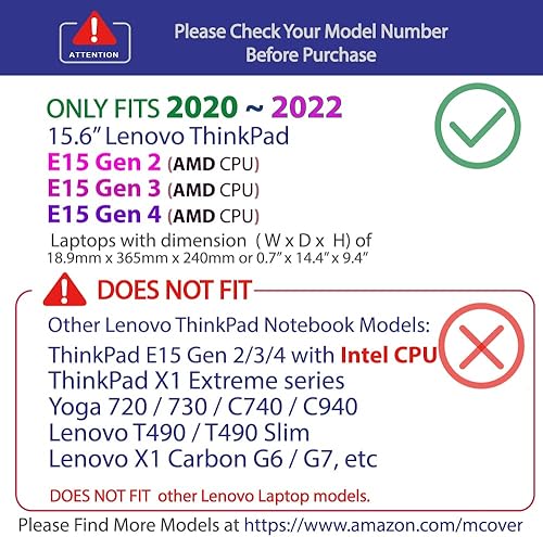 Miniatura 3 de mCover Funda compatible solo con computadora Windows de 15.6 pulgadas Lenovo ThinkPad E15 AMD Gen 23  4 Series 2020  2022 (no compatible con ningún