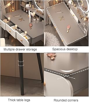 Amazon｜化粧台デスクセット、3色調節可能なタッチライト付き