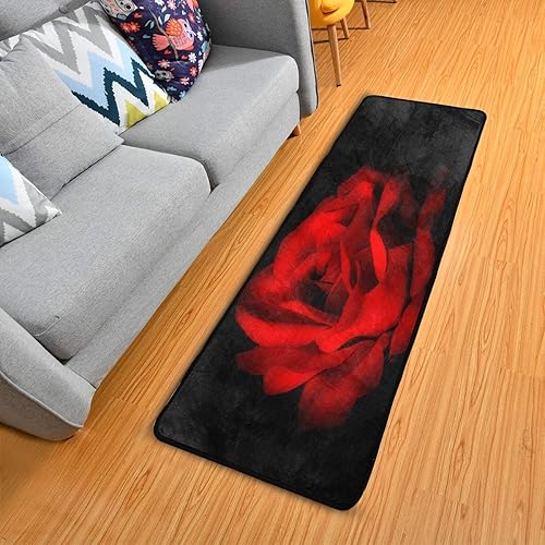 Alfombra antideslizante de color rojo sobre fondo negro, alfombra de cocina, alfombra suave para baño, entrada, pasillo, comedor, sala de estar