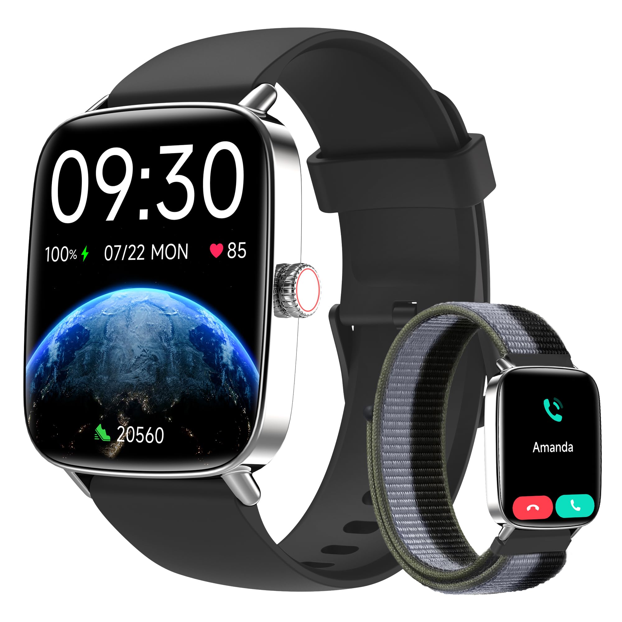 Smartwatch Uomo Donna, 1.85" Orologio Smartwatch con Chiamate e Notifiche WhatsApp, Fitness Tracker con Contapassi Sonno SpO2 Cardiofrequenzimetro, 110 Sportive, IP68 Smart Watch per Android iOS Nero