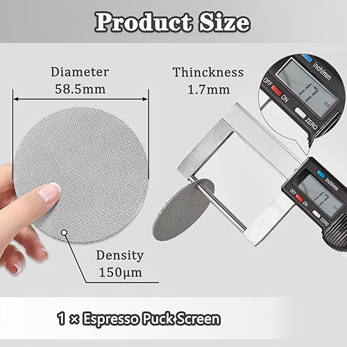 Miniatura 9 de Pantalla de disco expreso, filtro de café de 2.106 in, filtro de malla para portafiltro, cesta de filtro de 0.067 in de grosor, 150 m, pantalla de