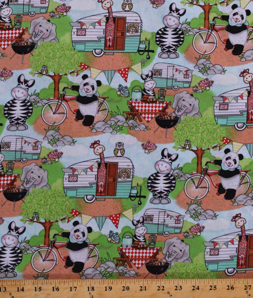Zoo Animals Camping Vacation Bazooples Kids Cotton Fabric Print BTY