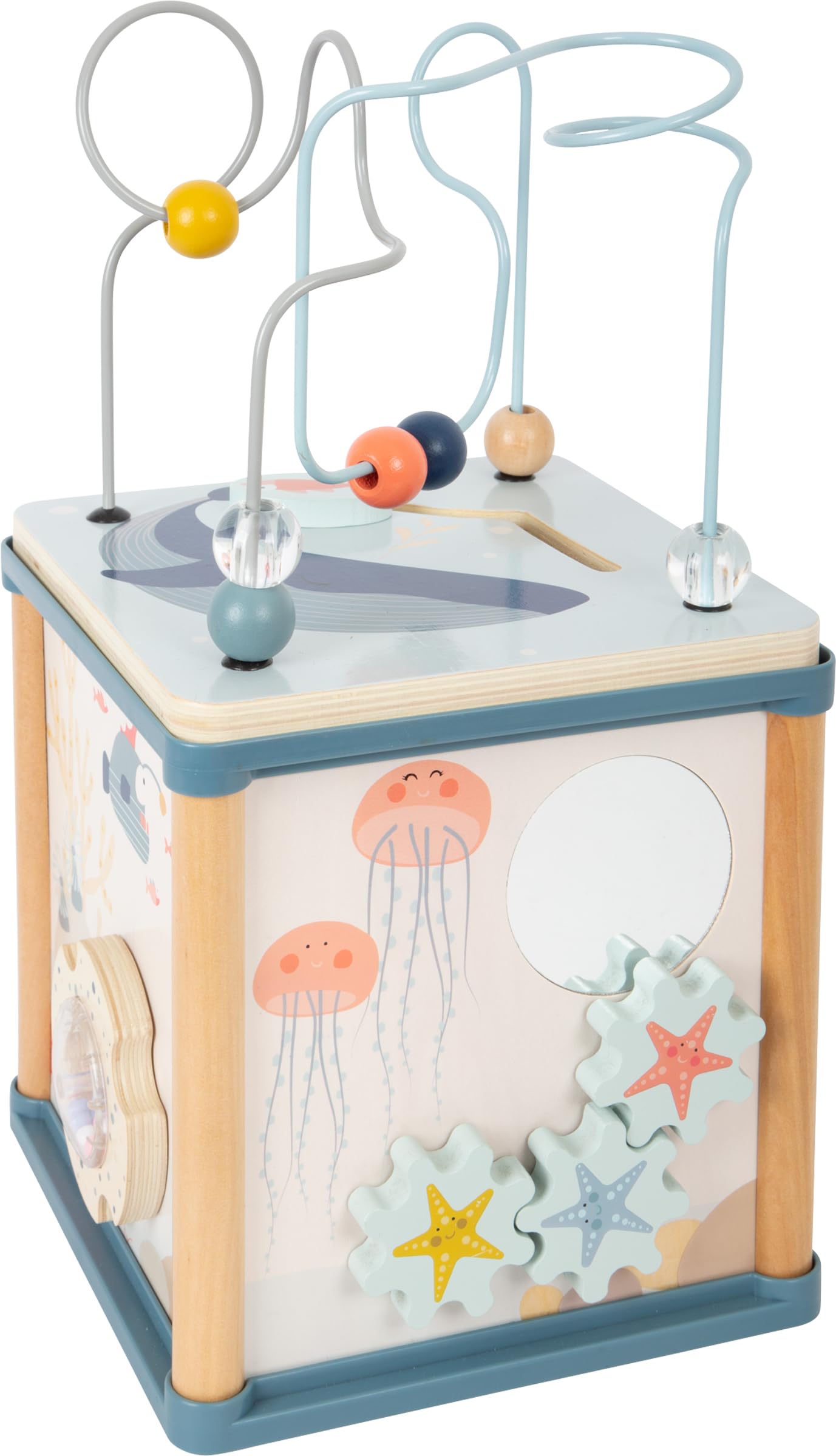 small foot cubo motore mondo subacqueo in legno, con cinque lati giocabili, per bambini da 12 mesi, art. n. 11910