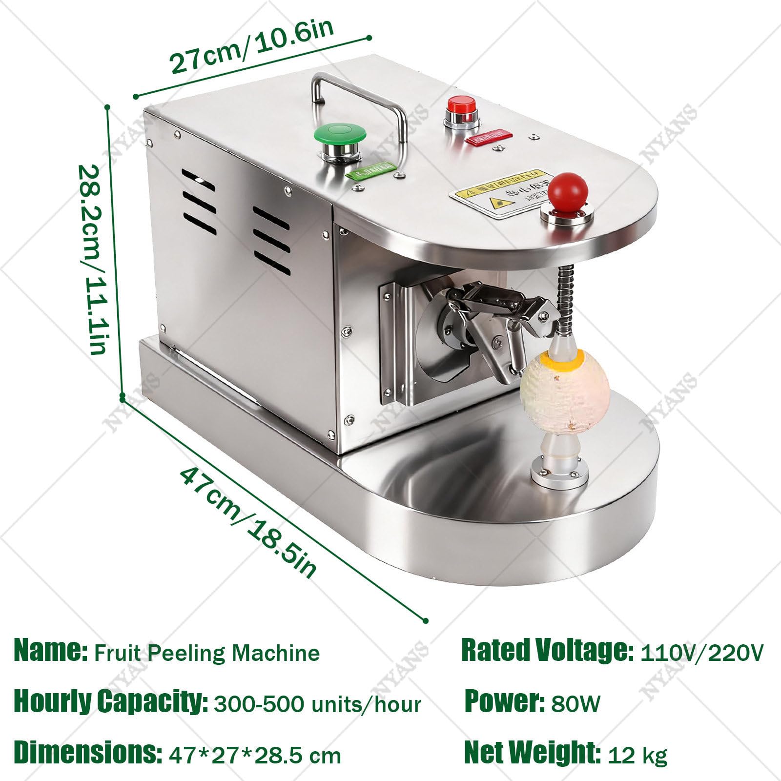 NYANS Pelapatate Professionale per Frutta, Pelapatate per Arance e Limoni in Acciaio Inox, Spessore e Altezza Regolabili, Elevata Produttività per Cucine di Ristoranti