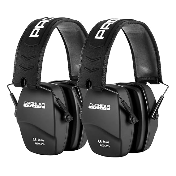 PROHEAR 016 2 Pack Ear Protection Safety Muffs for Shooting, NRR 26dB Slim Hearing Protector for Gun Range, Hunting
