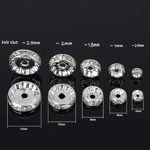 Miniatura 8 de YouLuo 100 cuentas espaciadoras Rondelle redondas checas de cristal con diamantes de imitación sueltas, cuentas espaciadoras chapadas en oro para