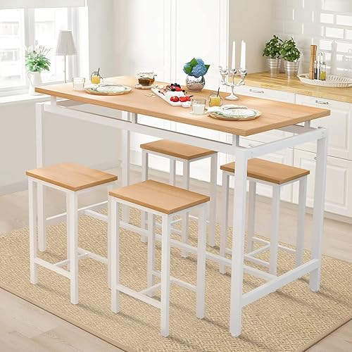 Miniatura 9 de DKLGG Juego de mesa de comedor, 5 piezas de mesa de bar de cocina con 4 taburetes, mesa de bar y sillas modernas, juego de 4 mesas de comedor
