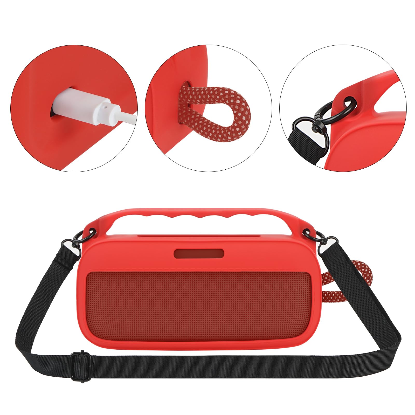 Geekria Housse en Silicone pour Enceinte Compatible avec Bose SoundLink Plus, Protection Peau Souple, étui de Transport de Voyage de Remplacement avec bandoulière (Rouge)