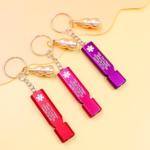 Miniatura 8 de Llavero médico de emergencia con silbato de seguridad fuerte y pastillero, herramienta de alerta EDC para personas mayores, adultos, uso al aire