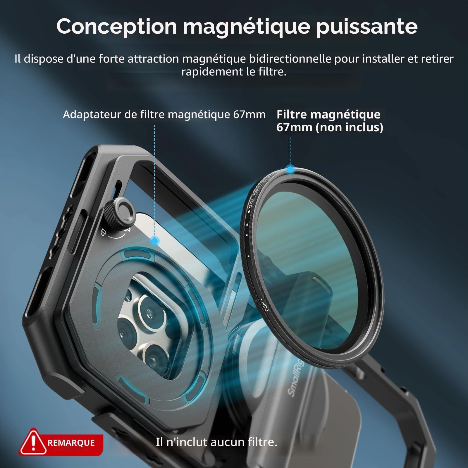 SMALLRIG 67 mm Adaptateur de Filtre Magnétique pour Cage Vidéo Mobile Universelle, Attraction Magnétique Bidirectionnelle Puissante, pour Cage de Téléphone Magnétique SMALLRIG 4299B - 4843