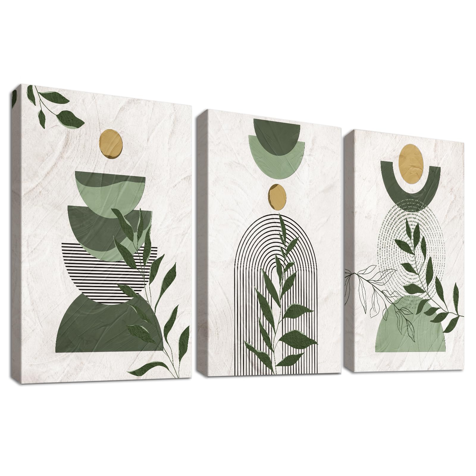 3Pcs Wooden Framed Boho Canvas Wall Art Orange Abstract Leaves And Sun Painting Canvas Prints Nordic Minimalist Geometric Picture for Living Room Bedroom Hallway Home Wall Decor 120x60cm(16"x24"x3pcs) — view 17