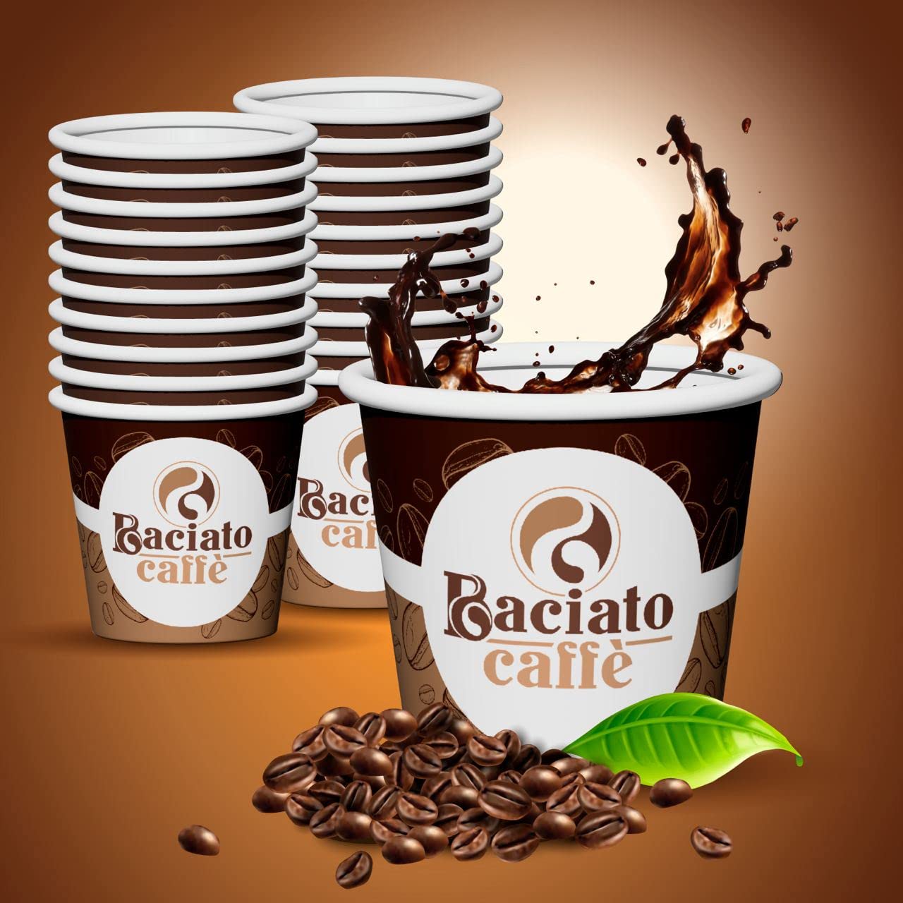 Eurocali Lot de 1000 verres en papier pour café 65 ml biseauté café biodégradable jetable fabriqués en Italie verres à emporter boissons chaudes - produits et emballés en Italie