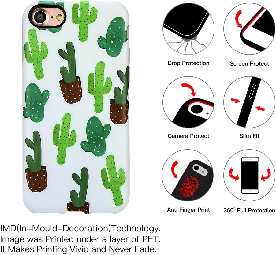 GOLINK iPhone 7 Case for Girls/iPhone 8/SE 2 Summer Case, Summer Series Slim-Fit Anti-Scratch Shock Proof Anti-Finger Print Flexible TPU Gel Case for iPhone 7/iPhone 8-Cactus I