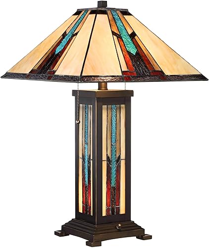 Miniatura 2 de Robert Louis Tiffany Ranier Mission - Lámpara de mesa estilo Tiffany con regulador de mesa y luz nocturna de 25 pulgadas, pantalla de cristal de