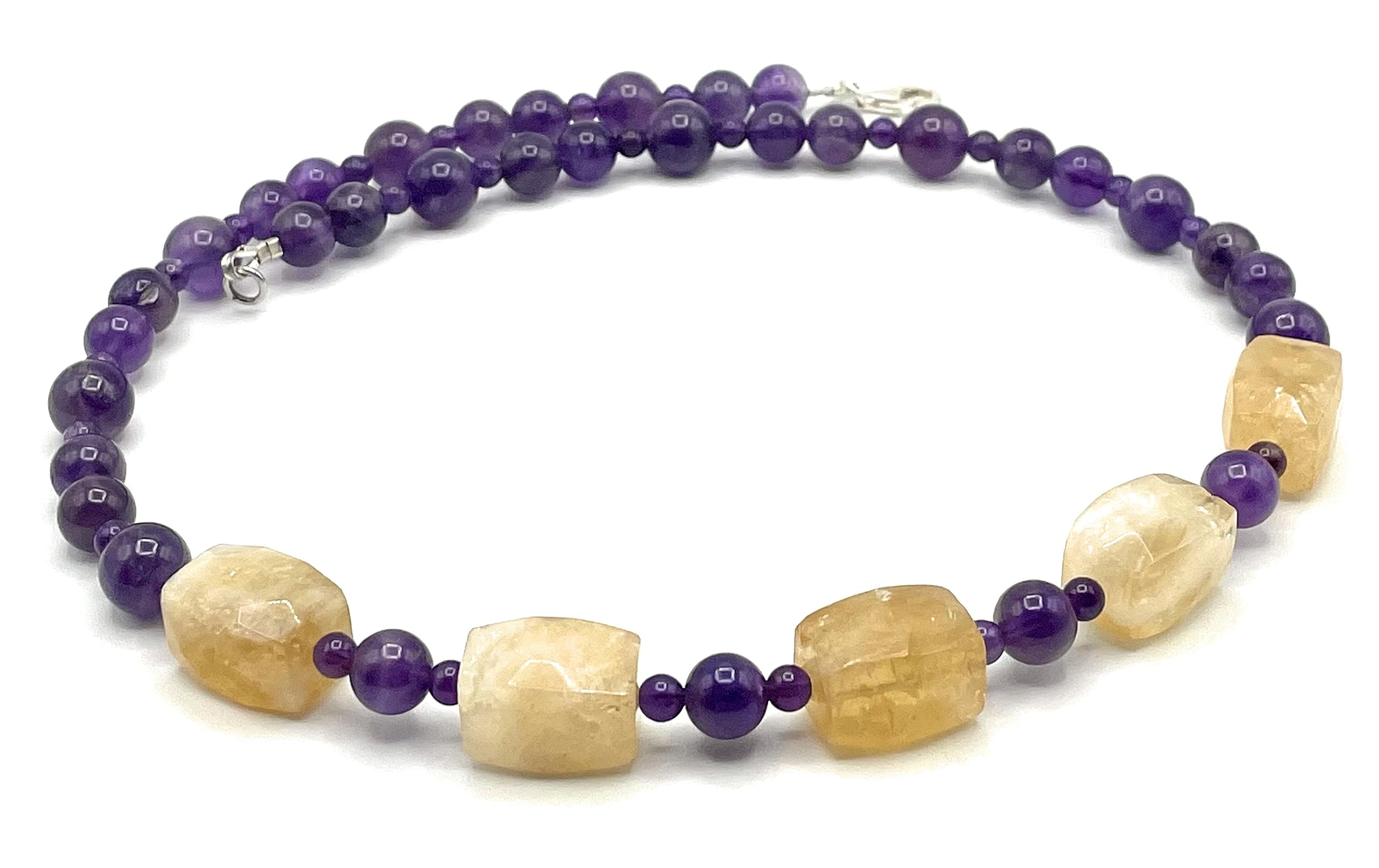Collar de Citrino Amarillo y Amatista Viola, Plata 925, Joyas Artesanales de Piedras Naturales, Hecho a Mano en Italia