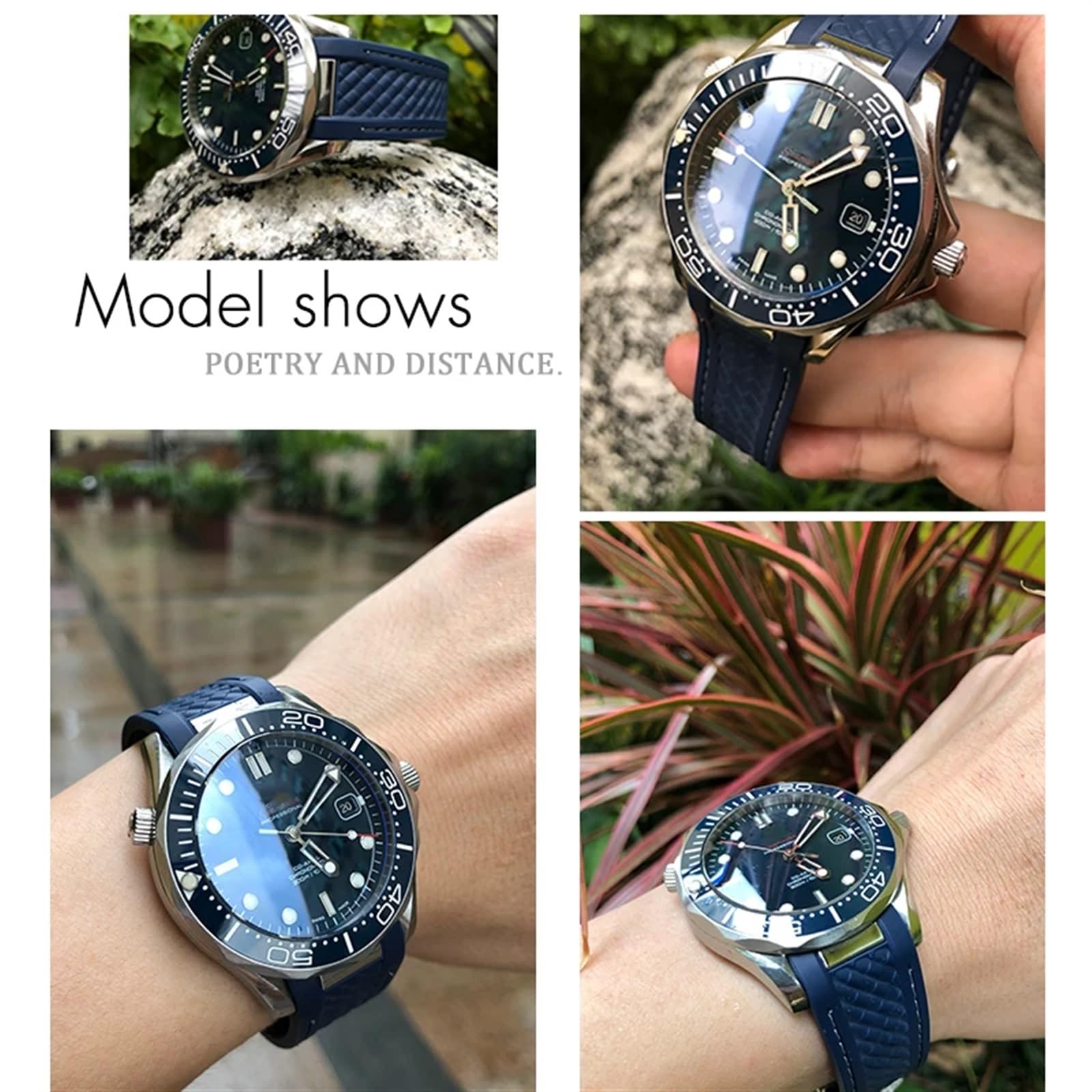 Zakrzywiony gumowy pasek do zegarka 19 mm 20 mm 21 mm pasuje do Omega AT150 Seamaster 300 AQUA TERRA bransoletki do nurkowania czarny niebieski silikonowy pasek do zegarka